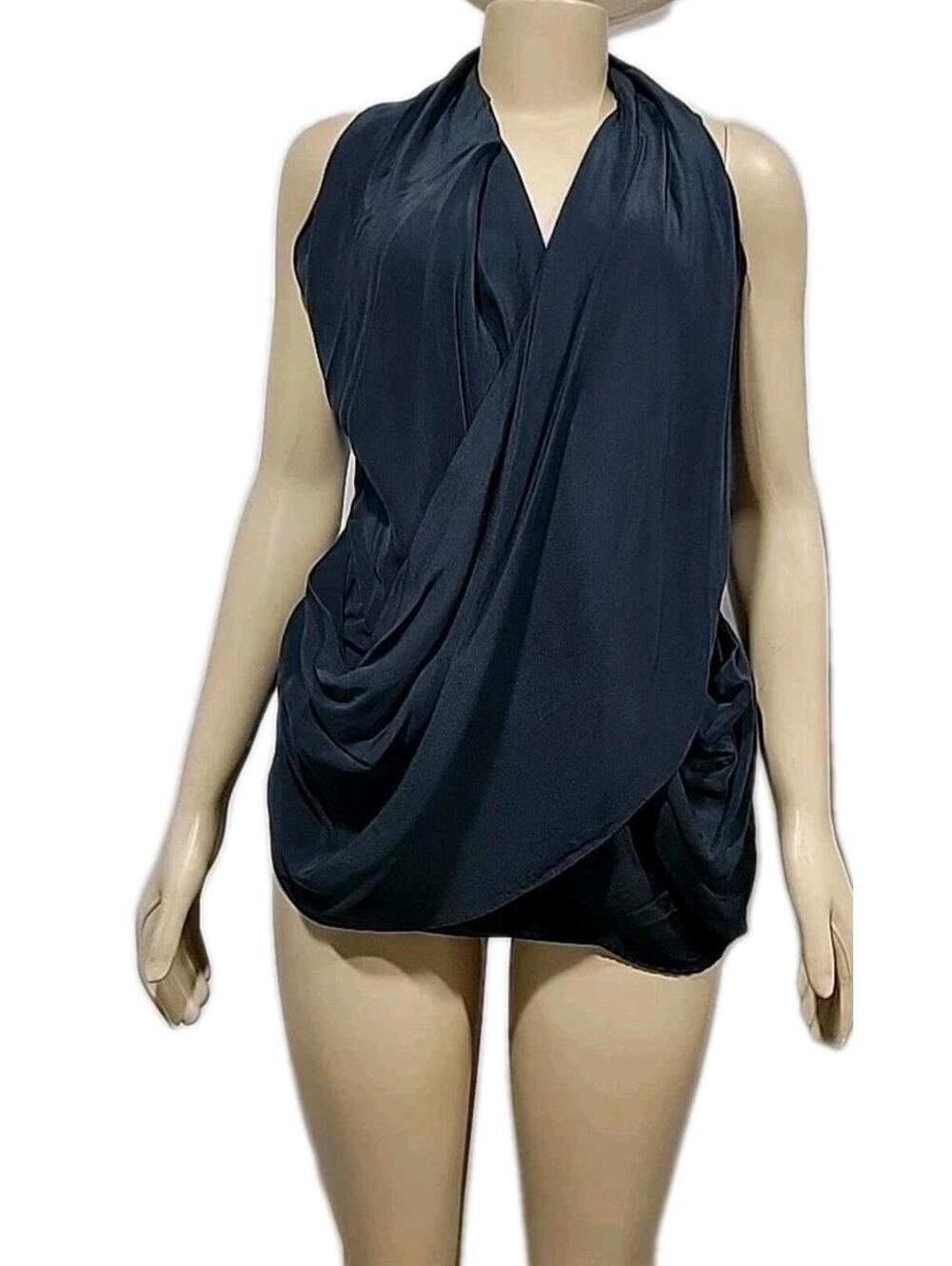 Graham & Spencer Draped Front Size M Navy Women's Top Blouse #C